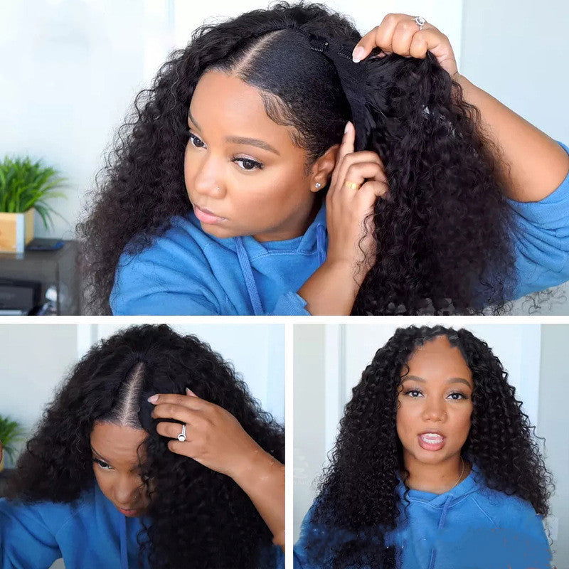 V-shaped Human Hair Curly Headband - CHRISTDEST GLOBAL SERVICE