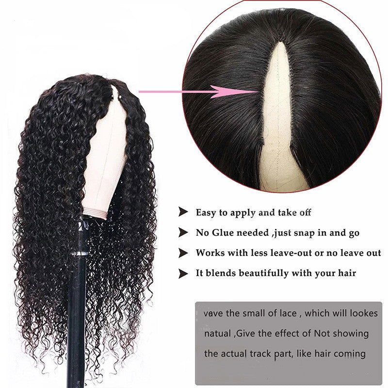 V-shaped Human Hair Curly Headband - CHRISTDEST GLOBAL SERVICE