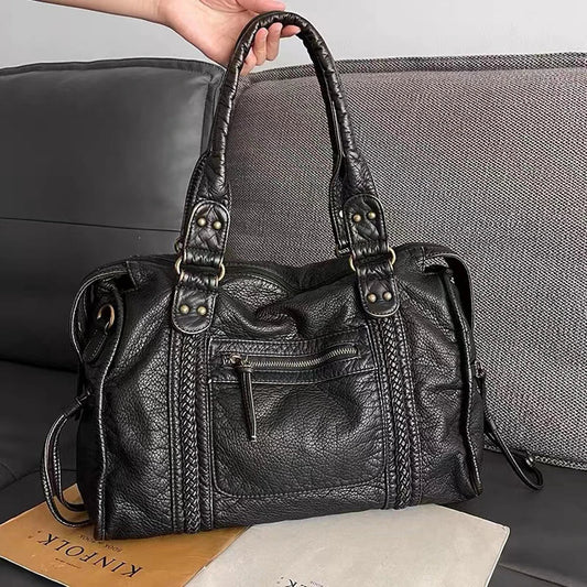 Vintage Large Capacity Women Handbag Soft Pu Leather Tote Bag Retro Washed Leather Shoulder Crossbody Bags Quality Punk Bag 2024 - CHRISTDEST GLOBAL SERVICE