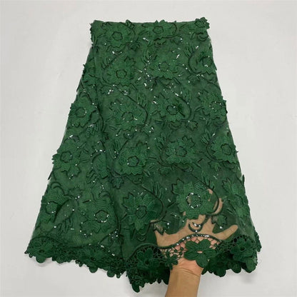 Water Soluble Lace With Sequins Embroidered Flower Texture Mesh Fabric - CHRISTDEST GLOBAL SERVICE