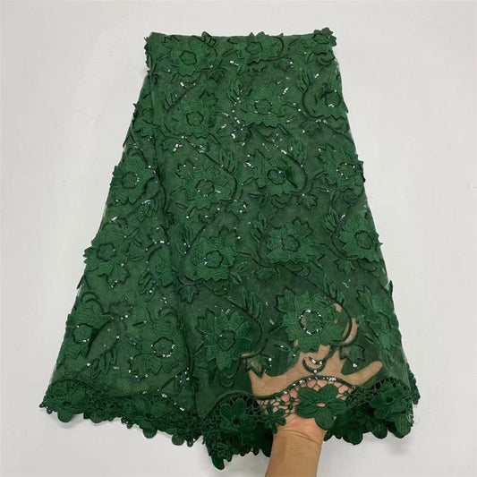 Water Soluble Lace With Sequins Embroidered Flower Texture Mesh Fabric - CHRISTDEST GLOBAL SERVICE