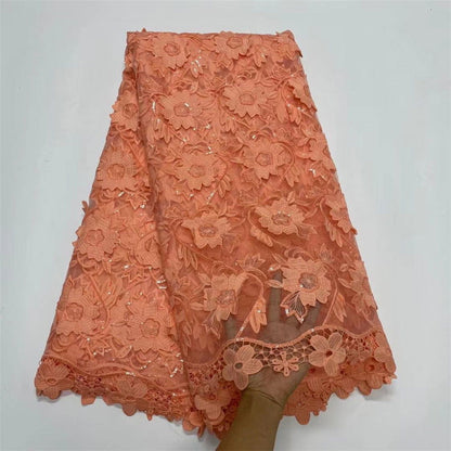Water Soluble Lace With Sequins Embroidered Flower Texture Mesh Fabric - CHRISTDEST GLOBAL SERVICE