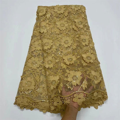Water Soluble Lace With Sequins Embroidered Flower Texture Mesh Fabric - CHRISTDEST GLOBAL SERVICE