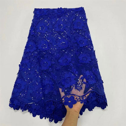 Water Soluble Lace With Sequins Embroidered Flower Texture Mesh Fabric - CHRISTDEST GLOBAL SERVICE
