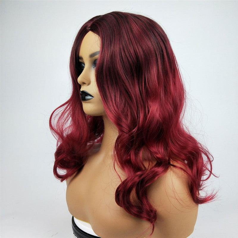 Wig Female Burgundy Long Curly Hair Big Wavy Gradient Color - CHRISTDEST GLOBAL SERVICE