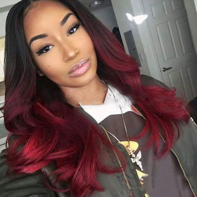 Wig Female Burgundy Long Curly Hair Big Wavy Gradient Color - CHRISTDEST GLOBAL SERVICE