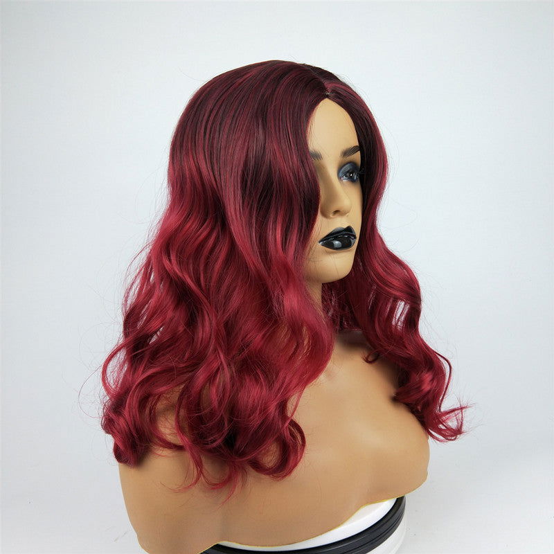 Wig Female Burgundy Long Curly Hair Big Wavy Gradient Color - CHRISTDEST GLOBAL SERVICE