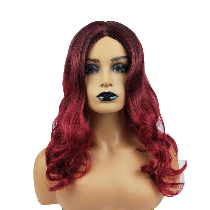Wig Female Burgundy Long Curly Hair Big Wavy Gradient Color - CHRISTDEST GLOBAL SERVICE