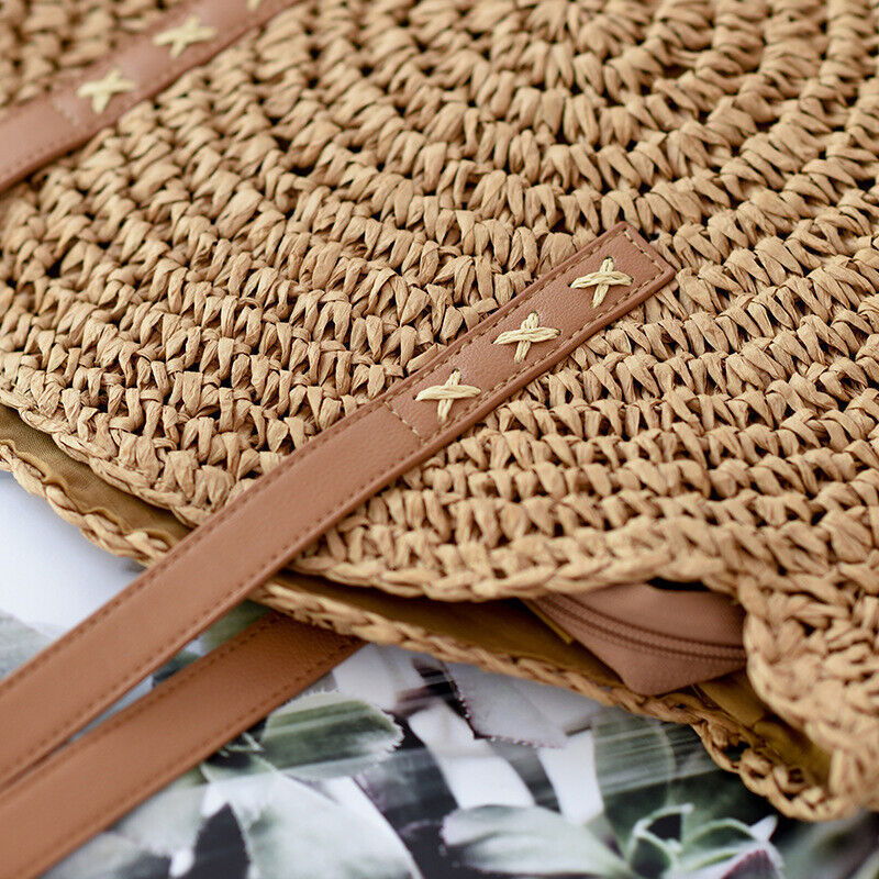 Women Boho Woven Handbag Summer Beach Tote Straw Bag Round Rattan Shoulder - CHRISTDEST GLOBAL SERVICE