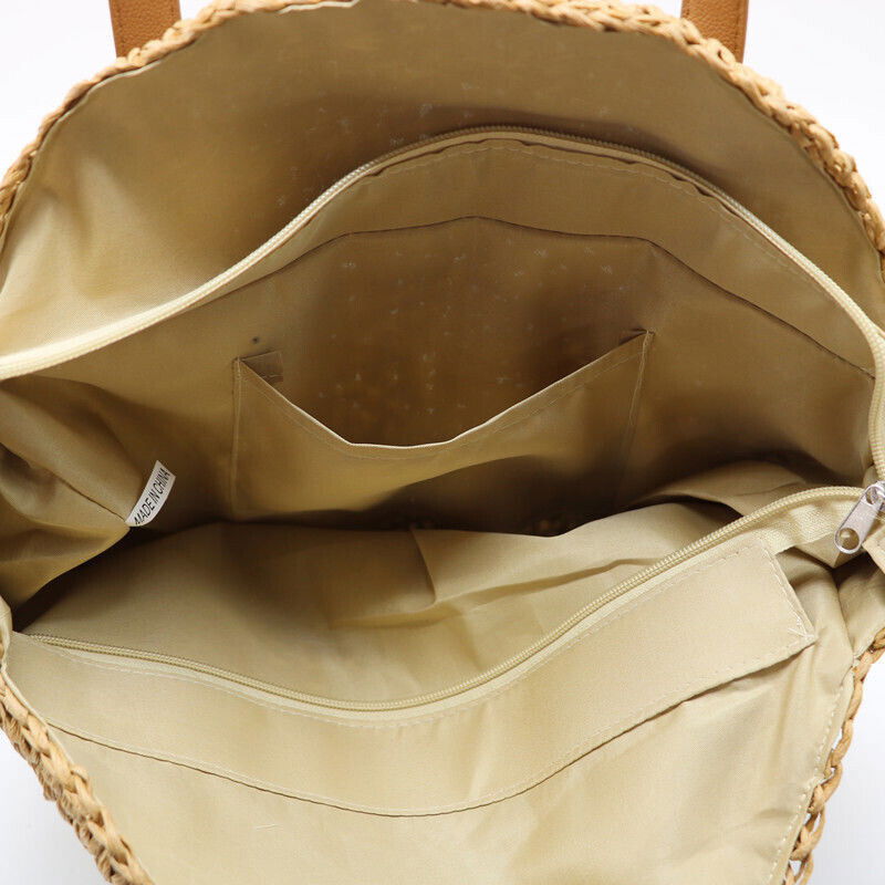 Women Boho Woven Handbag Summer Beach Tote Straw Bag Round Rattan Shoulder - CHRISTDEST GLOBAL SERVICE