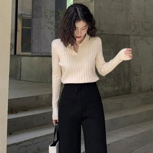Women's Autumn and Winter Western-style Coat with V-neck Sweater Underneath 2024 New Knitted Sweater Chic Top Base Shirt - CHRISTDEST GLOBAL SERVICE