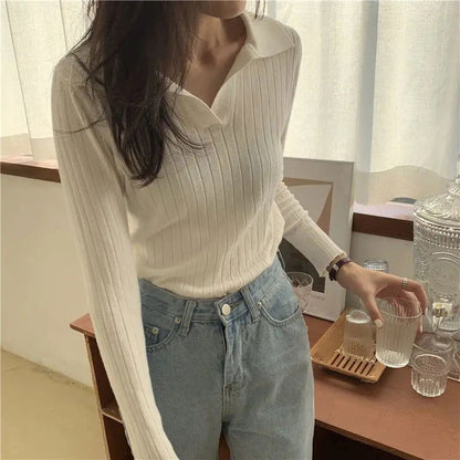Women's Autumn and Winter Western-style Coat with V-neck Sweater Underneath 2024 New Knitted Sweater Chic Top Base Shirt - CHRISTDEST GLOBAL SERVICE