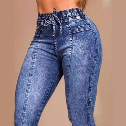 Women's Elastic Waist Lace Up Slim Fit Jeans - CHRISTDEST GLOBAL SERVICE