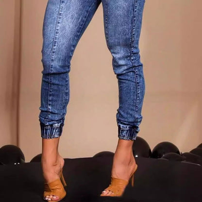 Women's Elastic Waist Lace Up Slim Fit Jeans - CHRISTDEST GLOBAL SERVICE