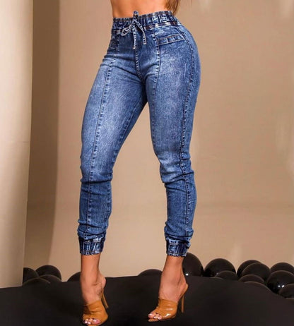 Women's Elastic Waist Lace Up Slim Fit Jeans - CHRISTDEST GLOBAL SERVICE