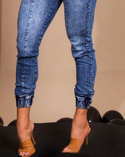 Women's Elastic Waist Lace Up Slim Fit Jeans - CHRISTDEST GLOBAL SERVICE