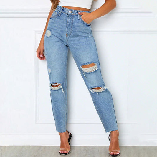 Women's Fashion Washed Blue Jeans - CHRISTDEST GLOBAL SERVICE