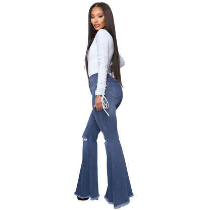 Women's Knee Hole Denim Flared Pants - CHRISTDEST GLOBAL SERVICE