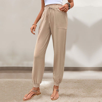 Women's Lace Up Elastic Waist Skinny Pants - CHRISTDEST GLOBAL SERVICE