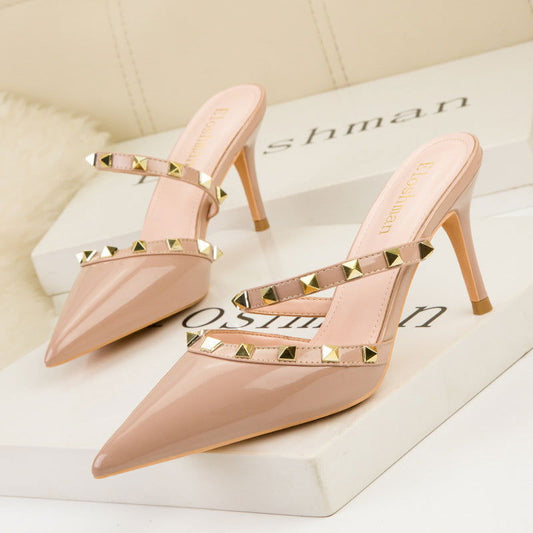 Women's Metal Rivet Patent Leather Sandals - CHRISTDEST GLOBAL SERVICE