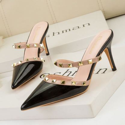 Women's Metal Rivet Patent Leather Sandals - CHRISTDEST GLOBAL SERVICE