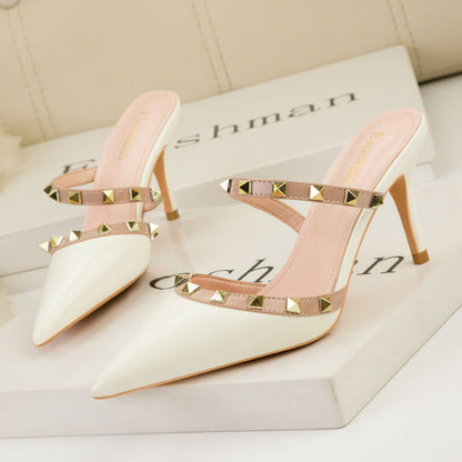 Women's Metal Rivet Patent Leather Sandals - CHRISTDEST GLOBAL SERVICE