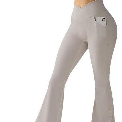 Women's Rib Cross Yoga Belt Pocket High Waist Flared Pants - CHRISTDEST GLOBAL SERVICE