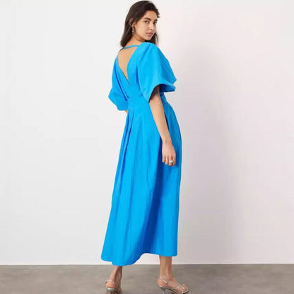 Women's fashionable solid color sexy deep V-neck waist slimming long skirt dress for women - CHRISTDEST GLOBAL SERVICE
