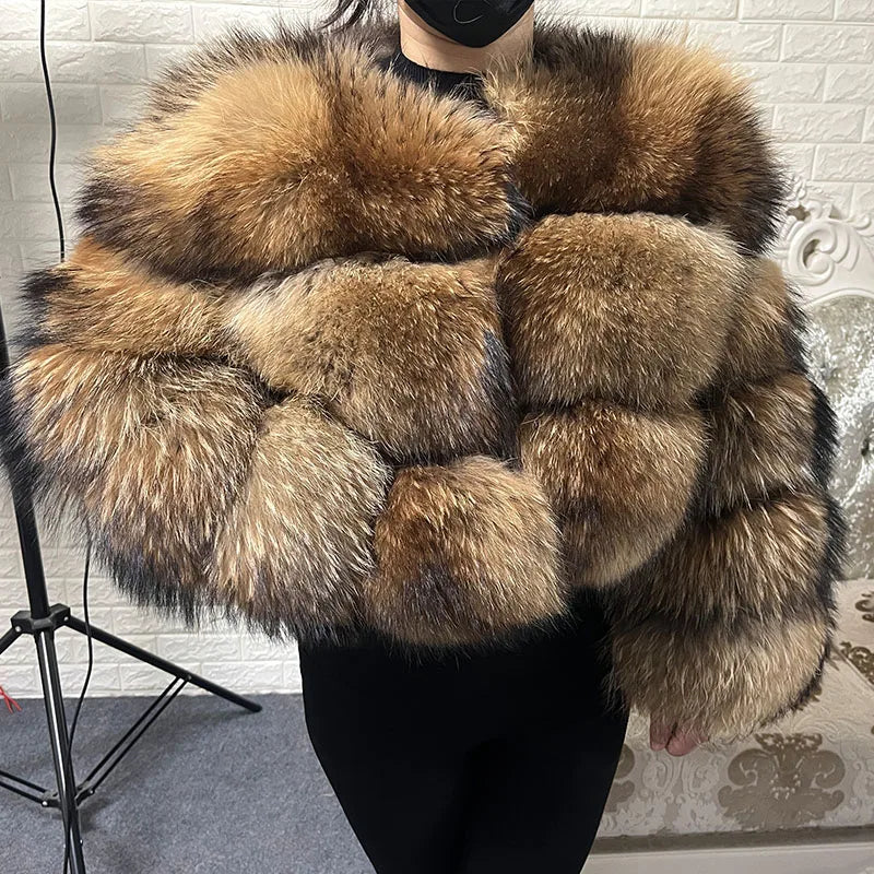 2025 Plus Size tops MAOMAOKONG Clothing Curve coat Women's Natural real raccoon Fur Coat winter jackets outerwears Female Vest