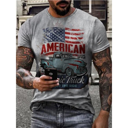 Motorcycle Vintage Classic 3D Harajuku Print Men's Punk Tough Guy Street Hip Hop Crew Neck Short Sleeve Summer Loose T-shirt Top - CHRISTDEST GLOBAL SERVICE