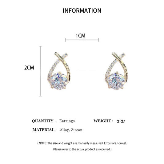 Shiny Micro-inlaid Rhinestone Earrings Ladies Fashion Delicate Geometric Cross Stud Earring Daily Life Party Ear Accessory