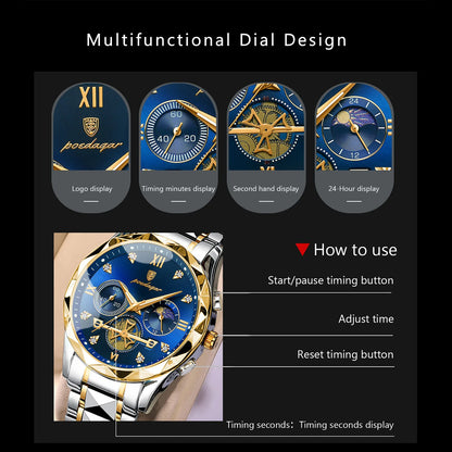 POEDAGAR Luxury Man Wristwatch Waterproof Luminous Chronograph Watch for Men Stainless Steel Men's Quartz Watches reloj hombre - CHRISTDEST GLOBAL SERVICE