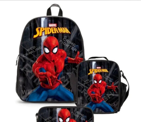 Spider-Man, Boys and Girls Backpack Lunch Box Pencil Case Set Perfect for Travel Camping Shoulder Bag Casual Cartoon Backpack