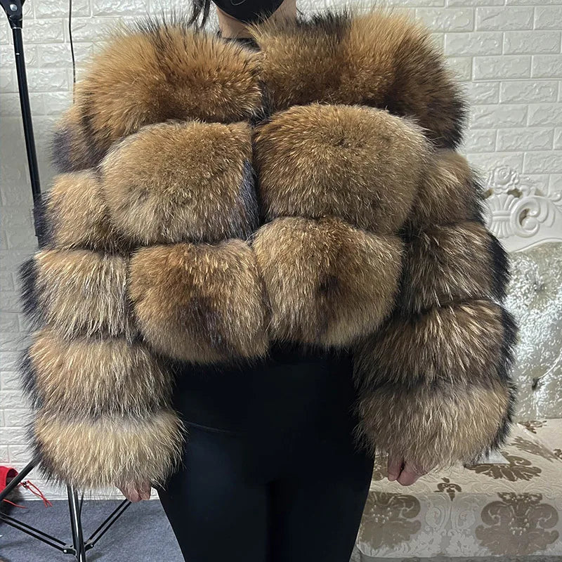2025 Plus Size tops MAOMAOKONG Clothing Curve coat Women's Natural real raccoon Fur Coat winter jackets outerwears Female Vest